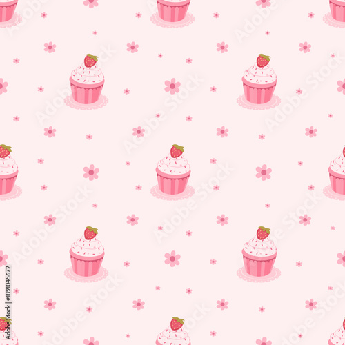 Continuous fabric pattern, Valentine's Day theme. Cute pink cake background with bright pink lines. Lovely and romantic, perfect for Valentine's Day, children's projects, gifts. Suitable for use as a