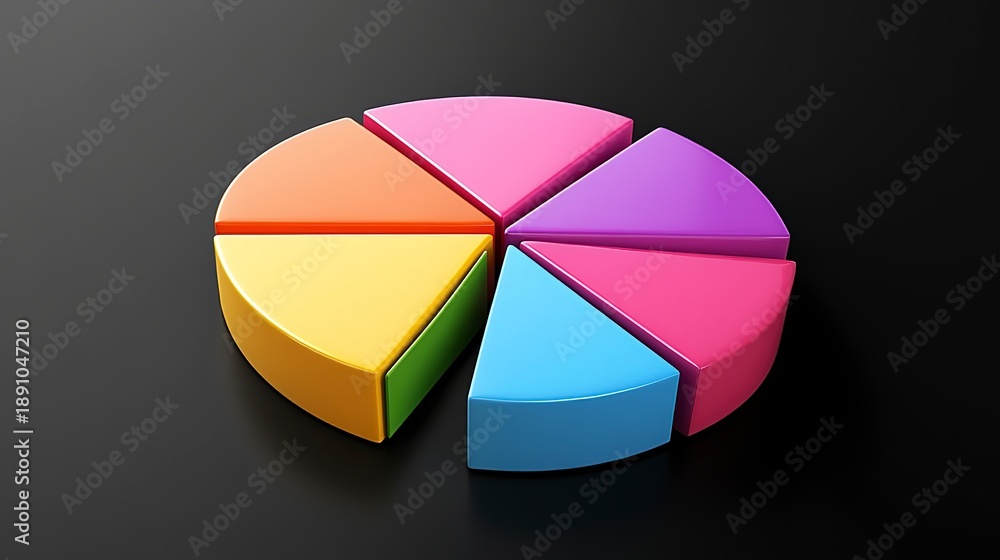 Obraz premium Colorful pie chart with sections in various shades representing data visualization and analysis techniques used in presentations