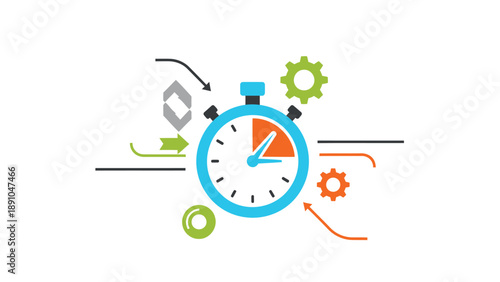 Stopwatch with gears and arrows illustrating time management and productivity