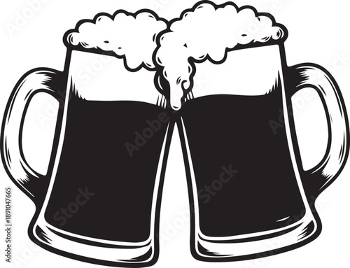 Cheers to the Moment: Two frothy beer mugs clink in a toast, symbolizing camaraderie and celebration in this iconic illustration.