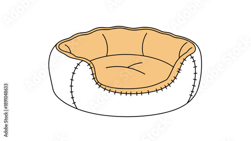Comfortable round dog bed with a soft cushion and stitched edges isolated on a white background for pet shops.