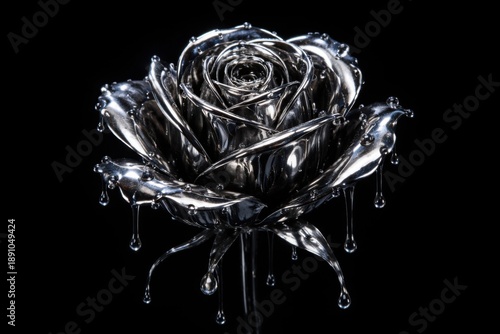 Liquid Chrome Rose with Mercury Drips