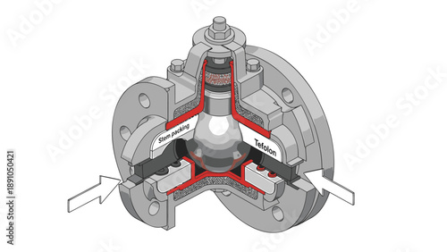 Cutaway view of mechanical seal assembly with red outlined components and arrows