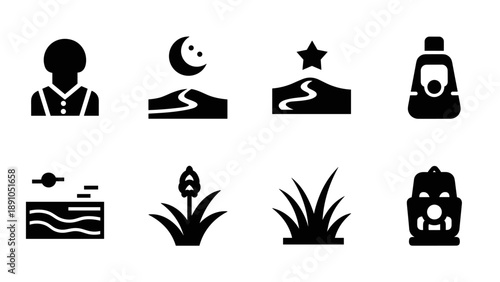 Nature and adventure icons set: silhouette style for travel and outdoors