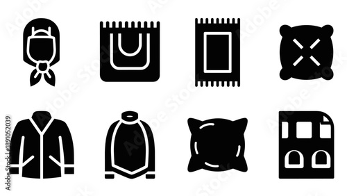 Bold black icons of winter accessories and home essentials