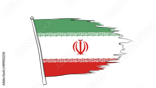Hand-drawn iranian flag with brush stroke effect on white background