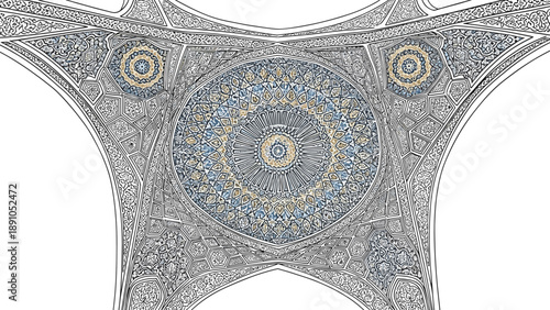 Intricate islamic geometric pattern with ornate mandala design in architecture