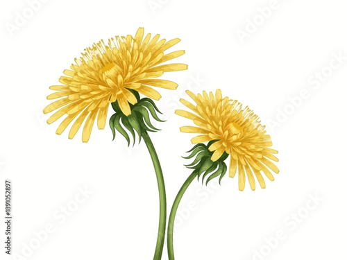 Watercolor illustration of two yellow dandelions