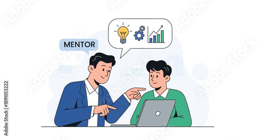 Two businessmen discussing data analysis and key performance indicators