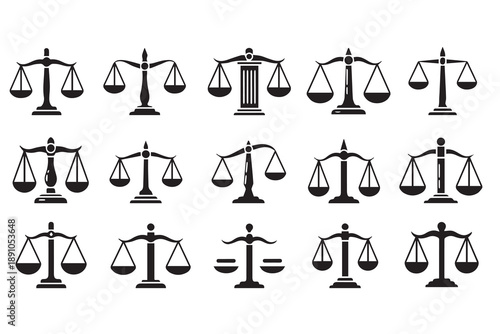 Scales of Justice Icon Set - Law, Legal System, and Justice Symbols Vector Collection