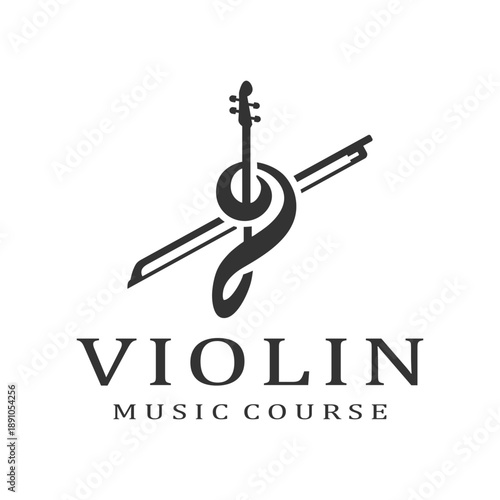 violin logo design with note music abstract minimalist vector stock template illustration