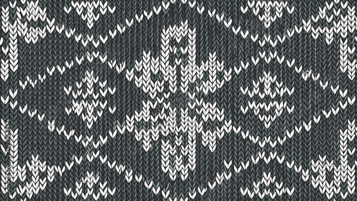 black and white knitted pattern vector background 