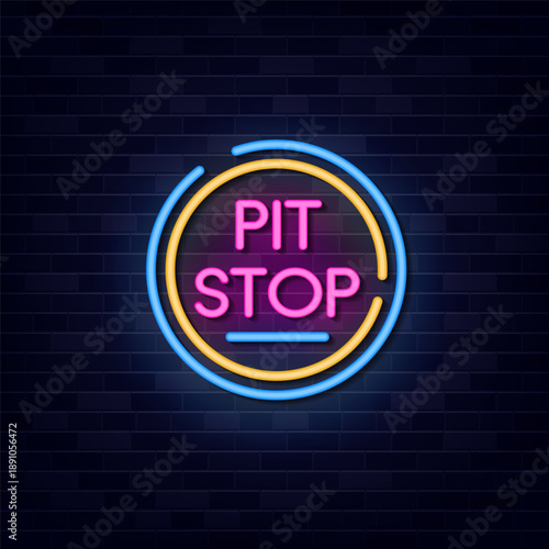 Pit Stop text Vector, Neon Sign Symbol, Light banner, Light art.