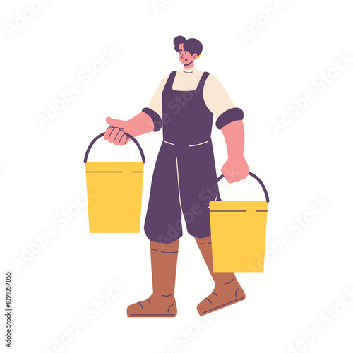 Illustration of an people work in dairy cow milking