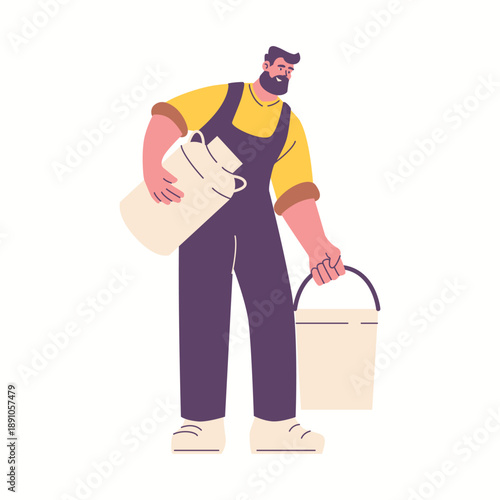 Illustration of an people work in dairy cow milking