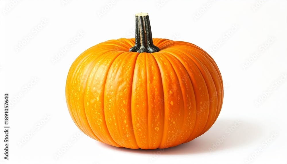 Obraz premium Fresh orange pumpkin with water droplets on white background.