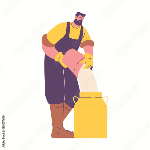 Illustration of an people work in dairy cow milking