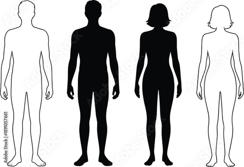 Four human silhouettes with different skin tones facing away