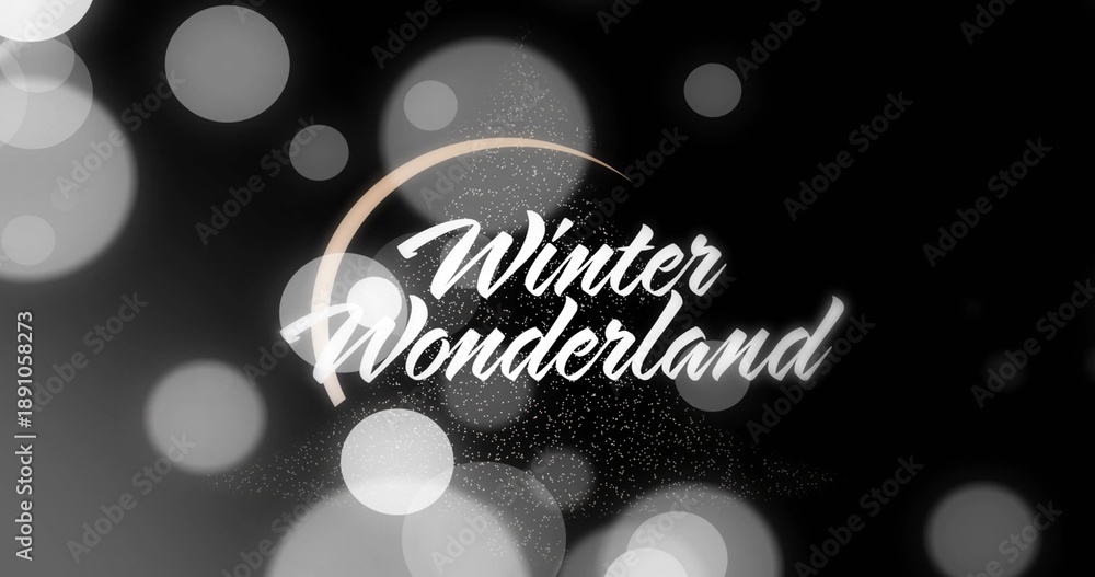 Fototapeta premium Displaying stylized Winter Wonderland text centered on dark banner showing beige arc bokeh sparkles