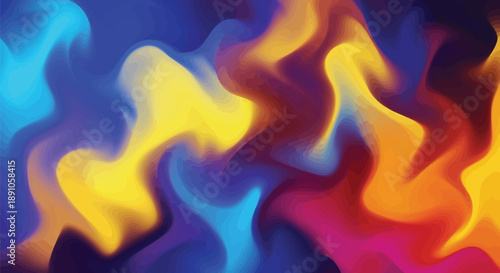 Abstract fluid wave pattern featuring vibrant blending of deep blues vivid yellows bright oranges and rich magenta colors