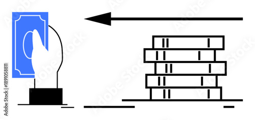 Money transaction. Visualizing money transaction with hand holding cash and coin stacks showing financial exchange concept. Money transaction for banking, economics, fintech, investment, commerce