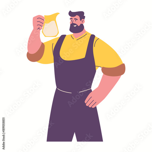 Illustration of an people work in dairy cow milking