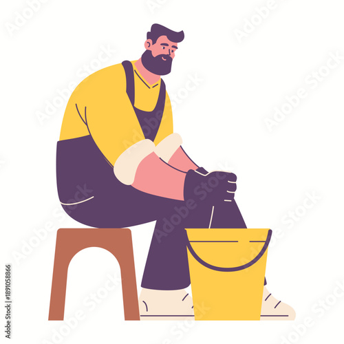 Illustration of an people work in dairy cow milking