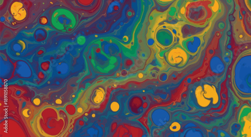 Vibrant abstract background showcasing fluid acrylic pour technique with mesmerizing cell formations and rich swirling colors creating dynamic texture.