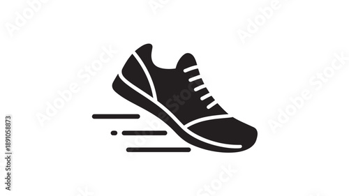 Sneaker Icon in Modern Minimalist Style with Black and White Color Scheme on White Background for Sports Branding
