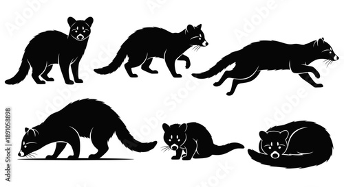 Collection of black ferret (mongoose/weasel) silhouettes in various poses.