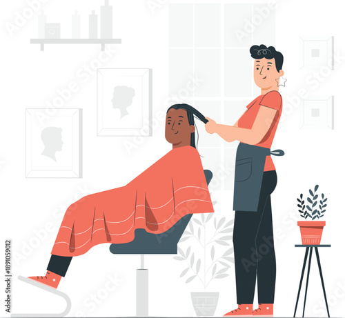 A barber in a modern salon cutting a man's hair with precision and care