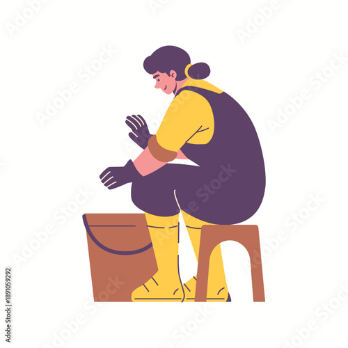 Illustration of an people work in dairy cow milking