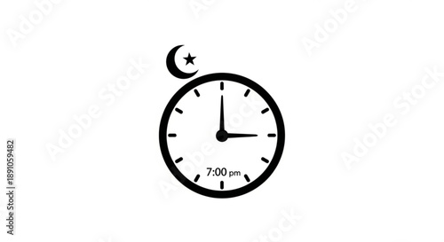 Ramadan clock with crescent moon and star at 7 00 pm symbolizing iftar time