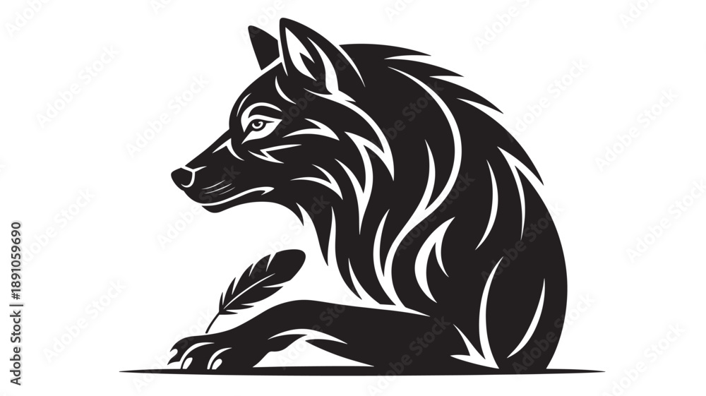 Obraz premium Black Wolf Silhouette in Modern Minimalist Style with High Contrast Lighting on White Background for Logo Design