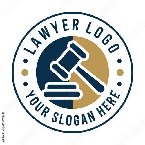 Lawyer logo template with gavel and sound block design icon