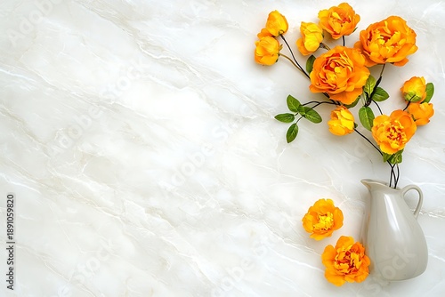 Elegant Display of Yellow Roses in Vase on Marble Surface for Stylish Decor and Design