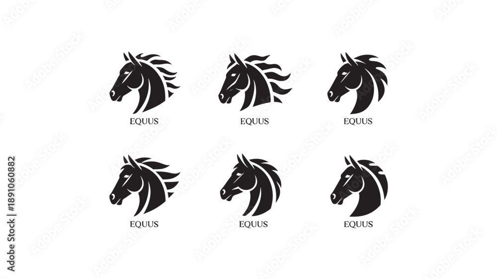 Fototapeta premium Horse Head Logo Designs in Modern Minimalist Style with Black Silhouette and Clean Typography for Branding