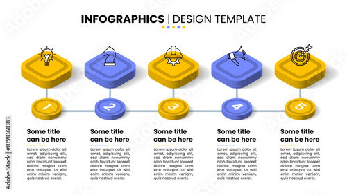 Infographic template. Isometric line with 5 icons and numbers