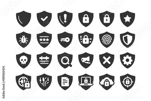 Security and privacy icons: shields, locks, and safeguards for digital protection.