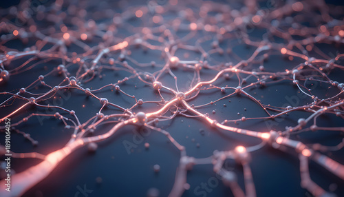 Glowing neural network connections in dark background