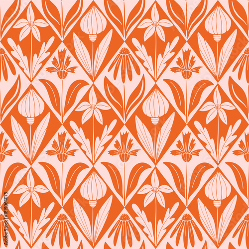 Orange Floral Stencil Diamond Pattern