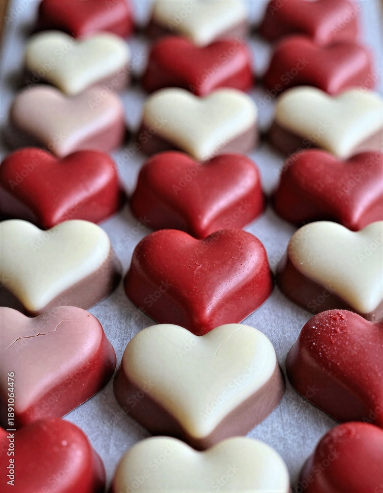 Fototapeta premium Pastel Heart-Shaped Cookies on Wooden Table Romantic Rococo