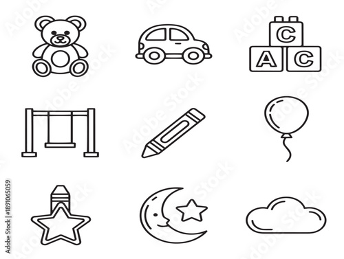 Children's playtime icons set