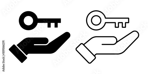 Vector isolated Key in Hand icon in black fill and outline
