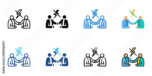 Conflict Management icons set multiple style collection. Editable stroke 
