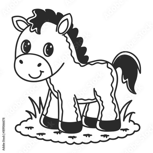 Cute cartoon donkey coloring page vector illustration