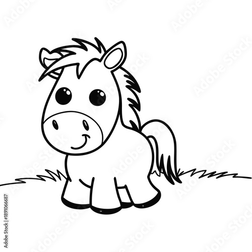 Cute cartoon donkey coloring page vector illustration