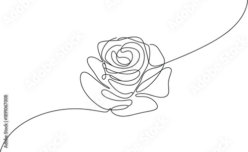 Minimalist Line of a Rose with Stem and Leaves line stem