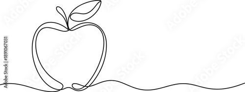 Simple black and white apple outline with leaf and stem 1