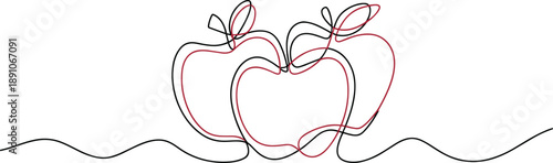 Red and black apple outline with stem and leaf details 1